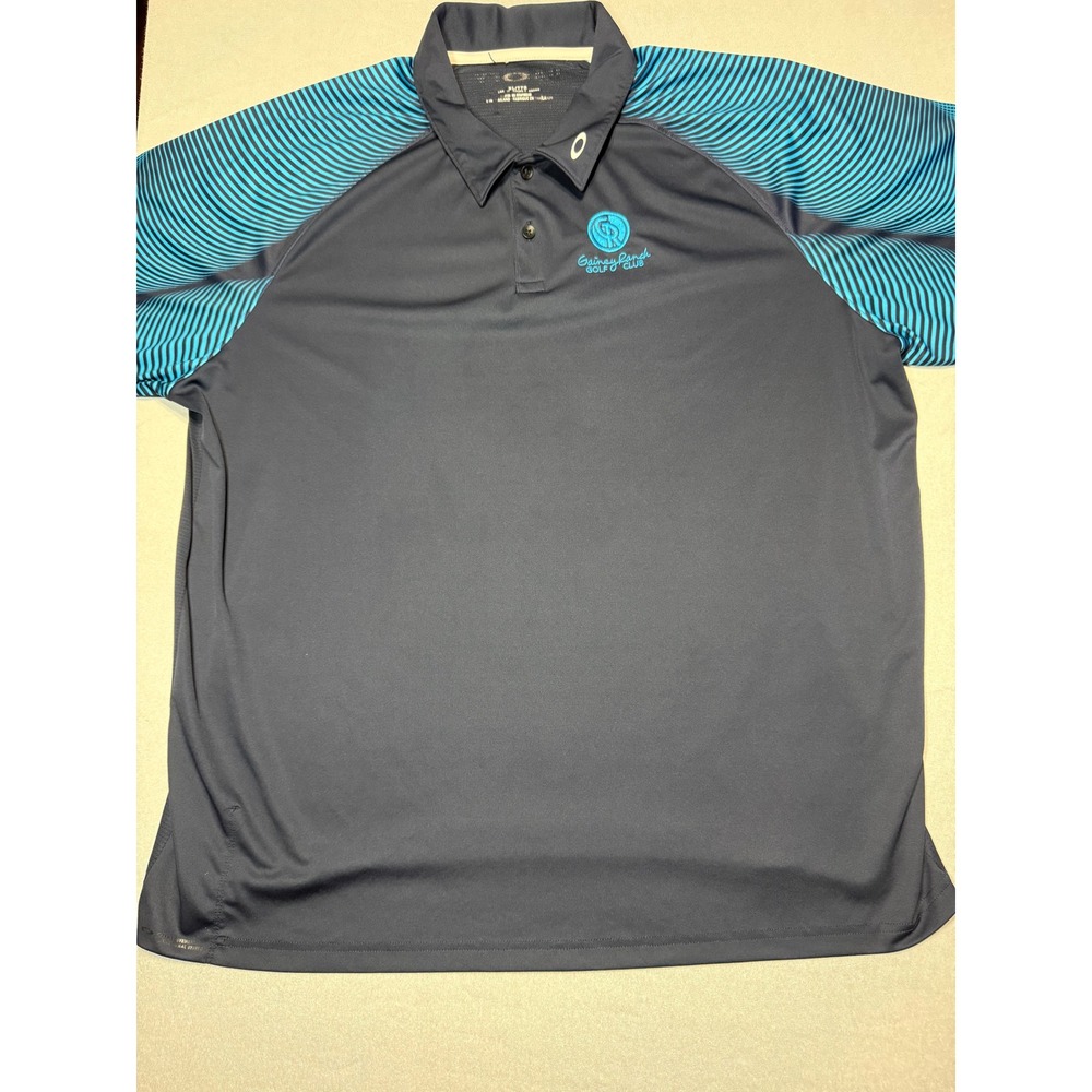 Oakley Mens XL Navy Blue Gainey Ranch Golf Polo Striped Raglan Sleeve Shirt